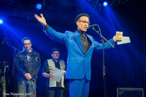 Receiving receiving the Lifetime Achievement award at Finnish Blues Award Gala in January 2018.